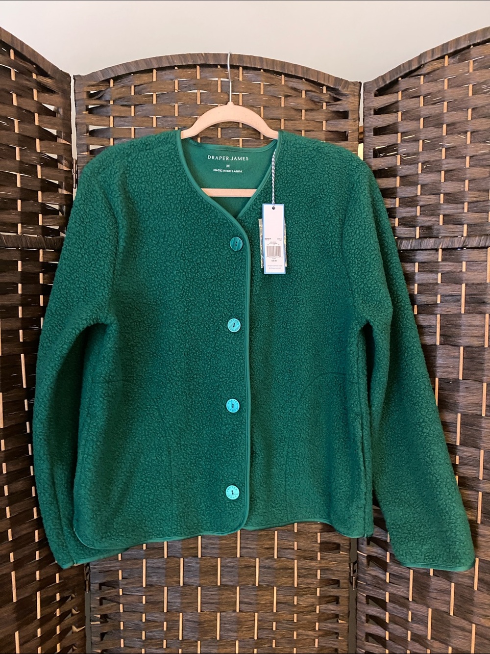 Draper James Deep Green Sherpa Button-Front Jacket Size Medium